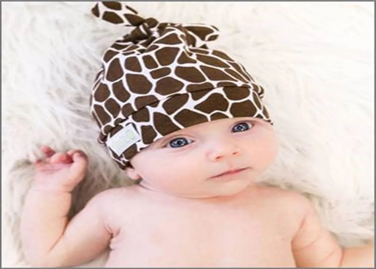 Woombie Cotton Double Knot Hat - Brown Giraffe - Laadlee