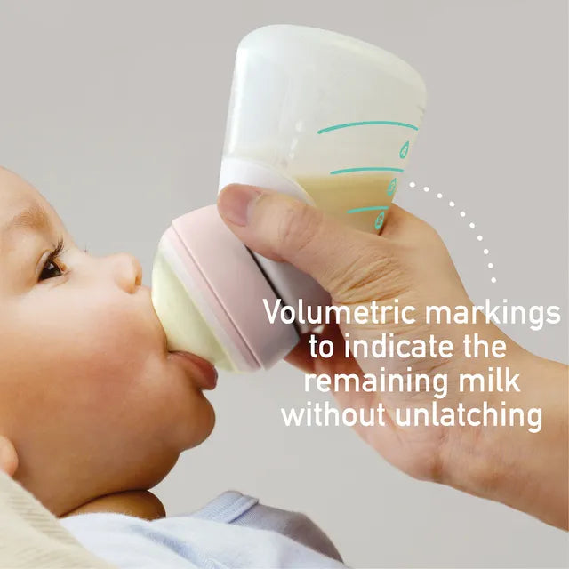 Marcus & Marcus - 2 in 1 Silicone Breast Pump & Angled Feeding Bottle Set - Peach - Laadlee