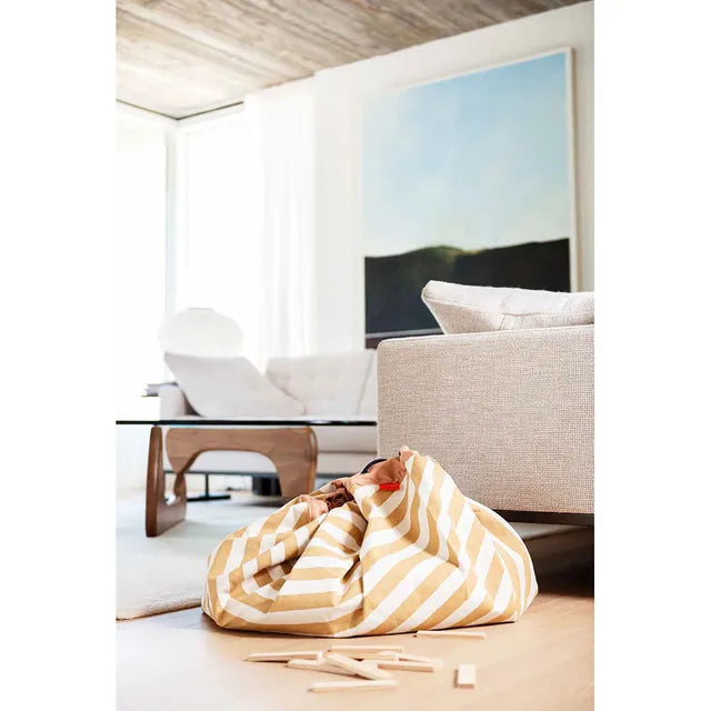 Play & Go Playmat & Storage Bag - Stripes Mustard - Laadlee