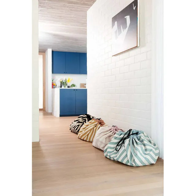 Play & Go Playmat & Storage Bag - Stripes Mustard - Laadlee