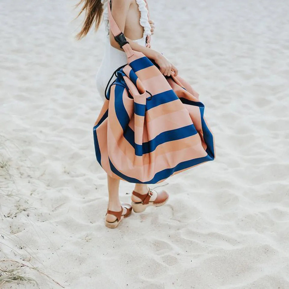 Play & Go Playmat & Storage Bag - Outdoor Stripes Mokka - Laadlee