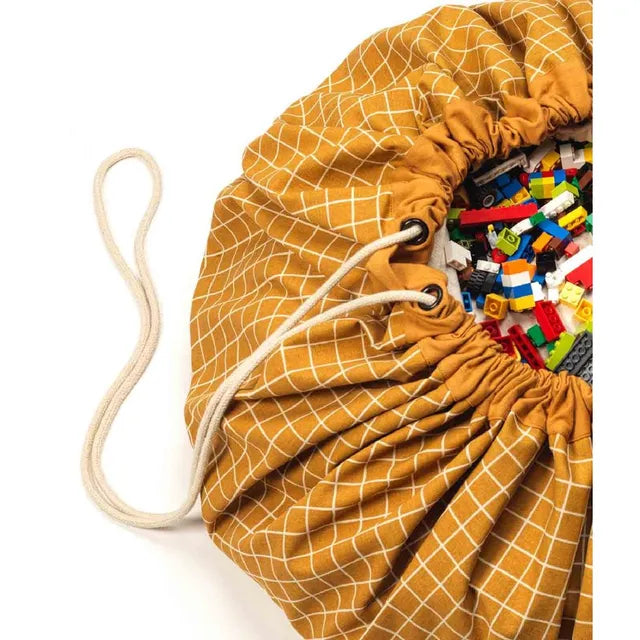 Play & Go Organic Playmat and Storage Bag - Grid Mustard - Laadlee
