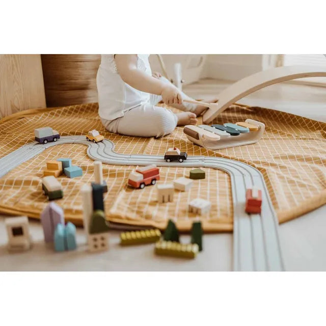 Play & Go Organic Playmat and Storage Bag - Grid Mustard - Laadlee