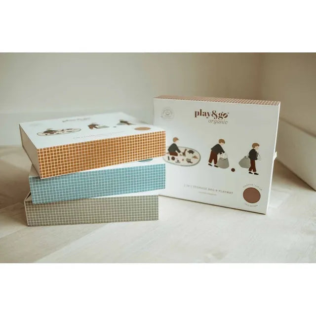 Play & Go Organic Playmat and Storage Bag - Grid Brown - Laadlee
