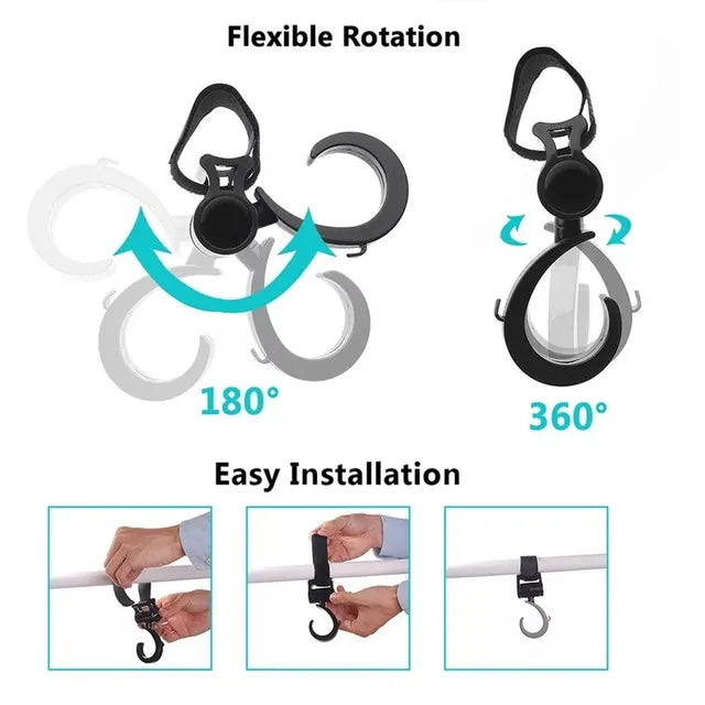 Pikkaboo - 2pcs Multi Purpose 360 Swivel Hooks - Black - Laadlee