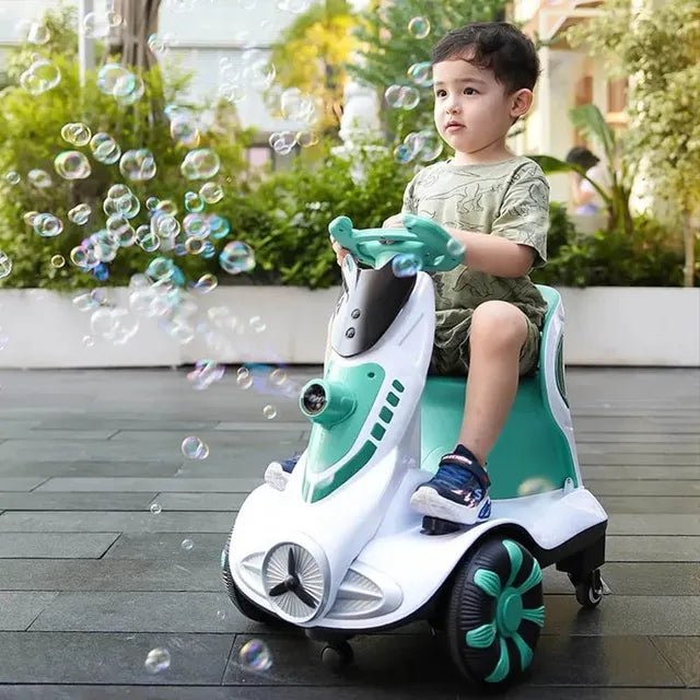 Pikkaboo Toddler Four-wheel Light & Bubbles Electric Scooter -Green - Laadlee
