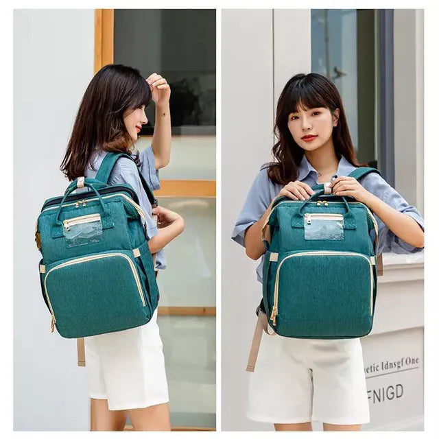 Pikkaboo 4in1 Diaper Bag with Changing Station/Crib-Teal Green - Laadlee