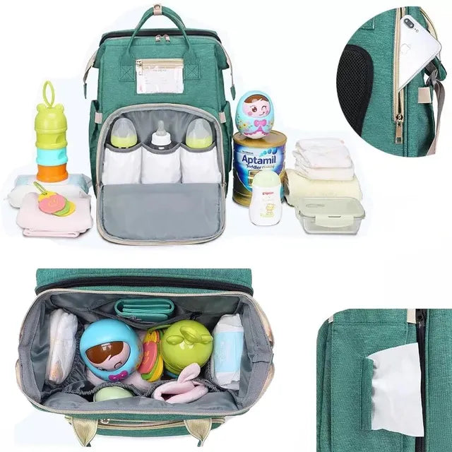 Pikkaboo 4in1 Diaper Bag with Changing Station/Crib-Teal Green - Laadlee