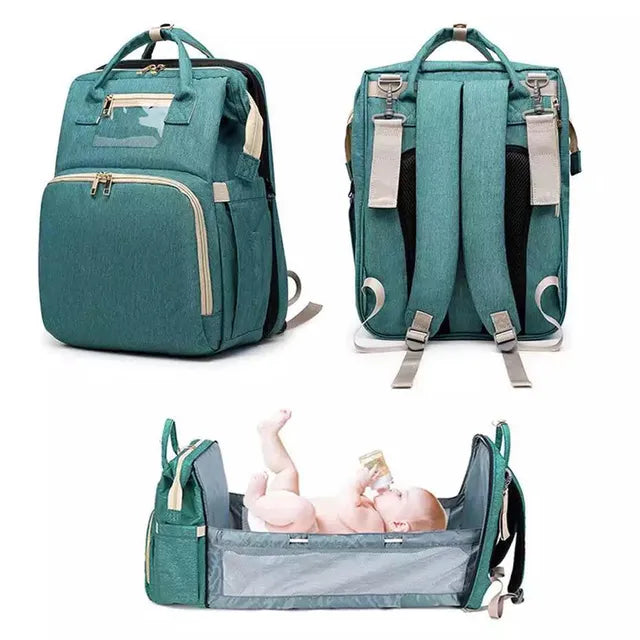 Pikkaboo 4in1 Diaper Bag with Changing Station/Crib-Teal Green - Laadlee