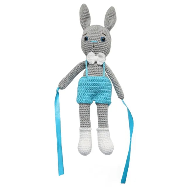 Pikkaboo Crochet Bunny Tieback Clips Pair - Blue and Grey - Laadlee