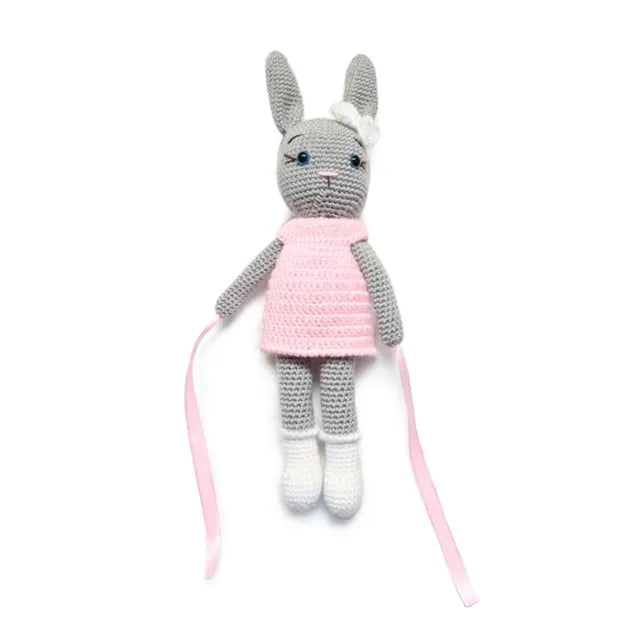 Pikkaboo Crochet Bunny Tieback Clips Pair - Pink and Grey - Laadlee