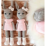 Pikkaboo Crochet Bunny Tieback Clips Pair - Pink and Grey - Laadlee