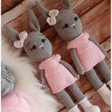 Pikkaboo Crochet Bunny Tieback Clips Pair - Pink and Grey - Laadlee