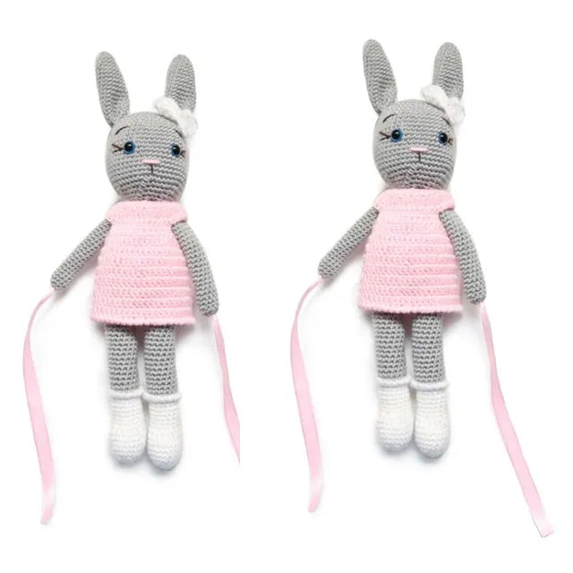 Pikkaboo Crochet Bunny Tieback Clips Pair - Pink and Grey - Laadlee