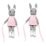 Pikkaboo Crochet Bunny Tieback Clips Pair - Pink and Grey - Laadlee