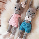 Pikkaboo Crochet Bunny Tieback Clips Pair - Pink and Blue - Laadlee