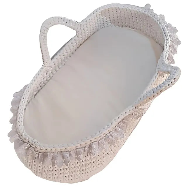 Pikkaboo Handmade Crochet Moses Basket Carrycot - White - Laadlee