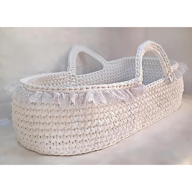 Pikkaboo Handmade Crochet Moses Basket Carrycot - White - Laadlee