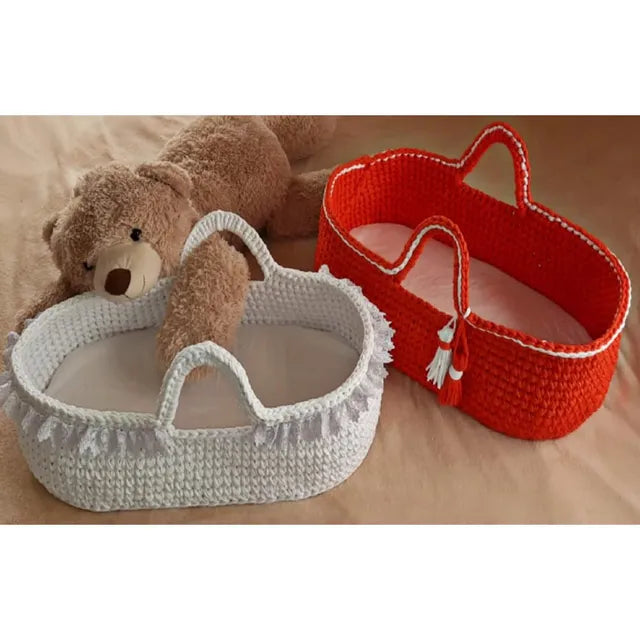 Pikkaboo Handmade Crochet Moses Basket Carrycot - White - Laadlee