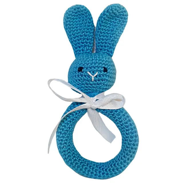 Pikkaboo Snuggle & Play Soft Crocheted Bunny set - Blue & White - Laadlee