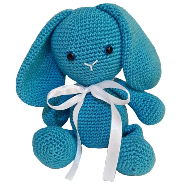 Pikkaboo Snuggle & Play Soft Crocheted Bunny set - Blue & White - Laadlee