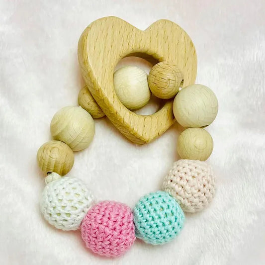 Pikkaboo Snuggle & Play Handmade Crochet Teether With Wooden Heart Braclet - Laadlee