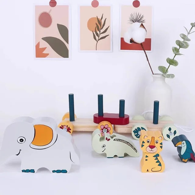 Woody Buddy - Safari Parade Pull along - Grey - Laadlee