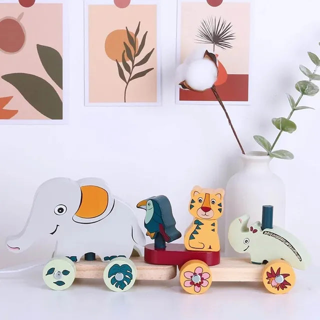 Woody Buddy - Safari Parade Pull along - Grey - Laadlee