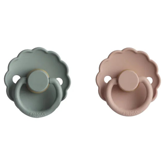Frigg Daisy Latex Baby Pacifier 0-6M, 2Pack, Blush/Lily Pad - Size 1 - Laadlee