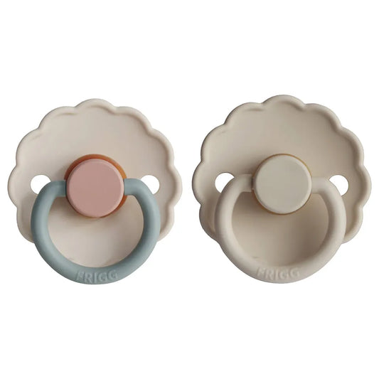Frigg Daisy Latex Baby Pacifier 6M-18M, 2Pack, Cotton Candy/Sandstone - Size 2 - Laadlee