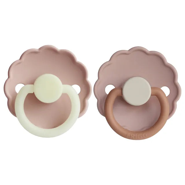 Frigg Daisy Silicone Baby Pacifier 6M - 18M, 2Pack, Blush Night/Biscuit - Size 2 - Laadlee
