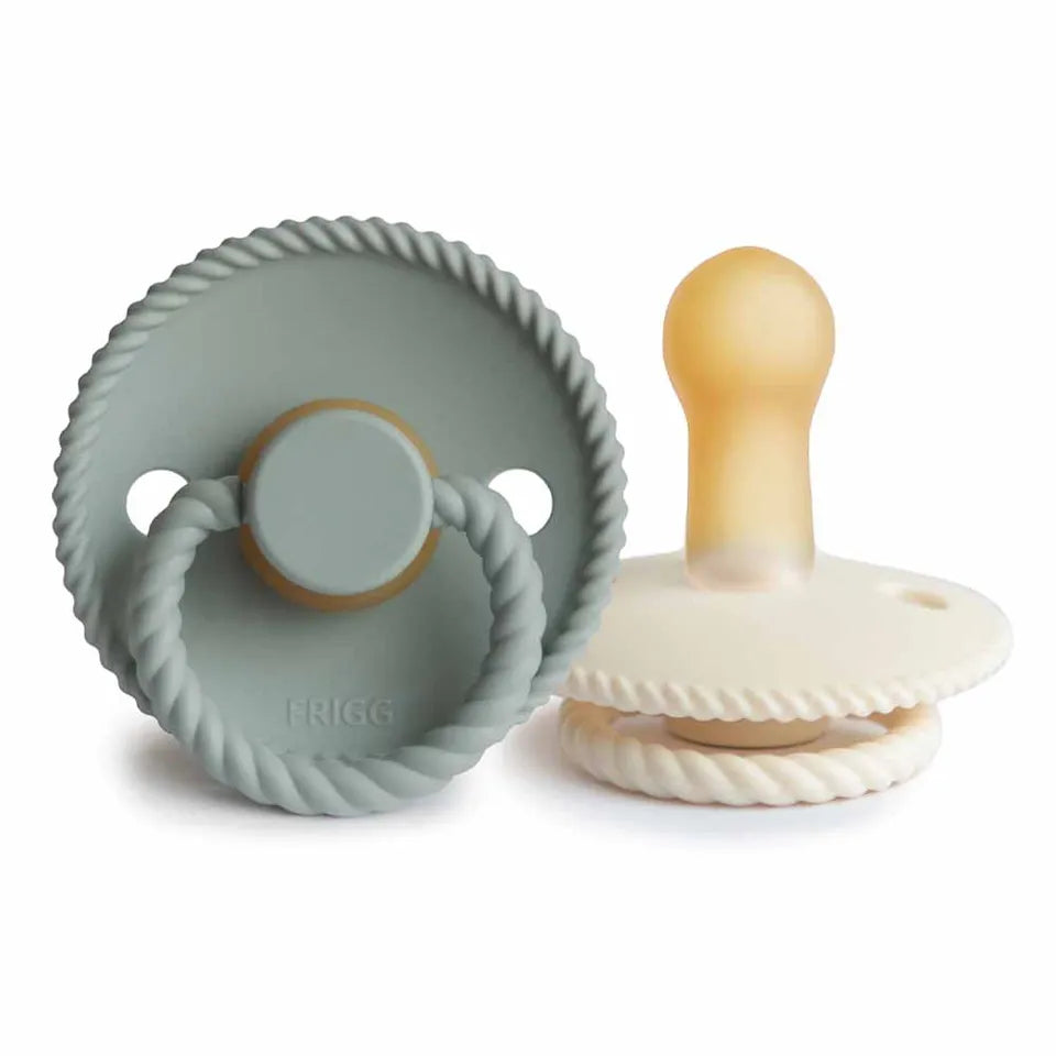 Frigg Rope Latex Baby Pacifier 0-6M, 2Pack, Cream/Sage - Size 1 - Laadlee