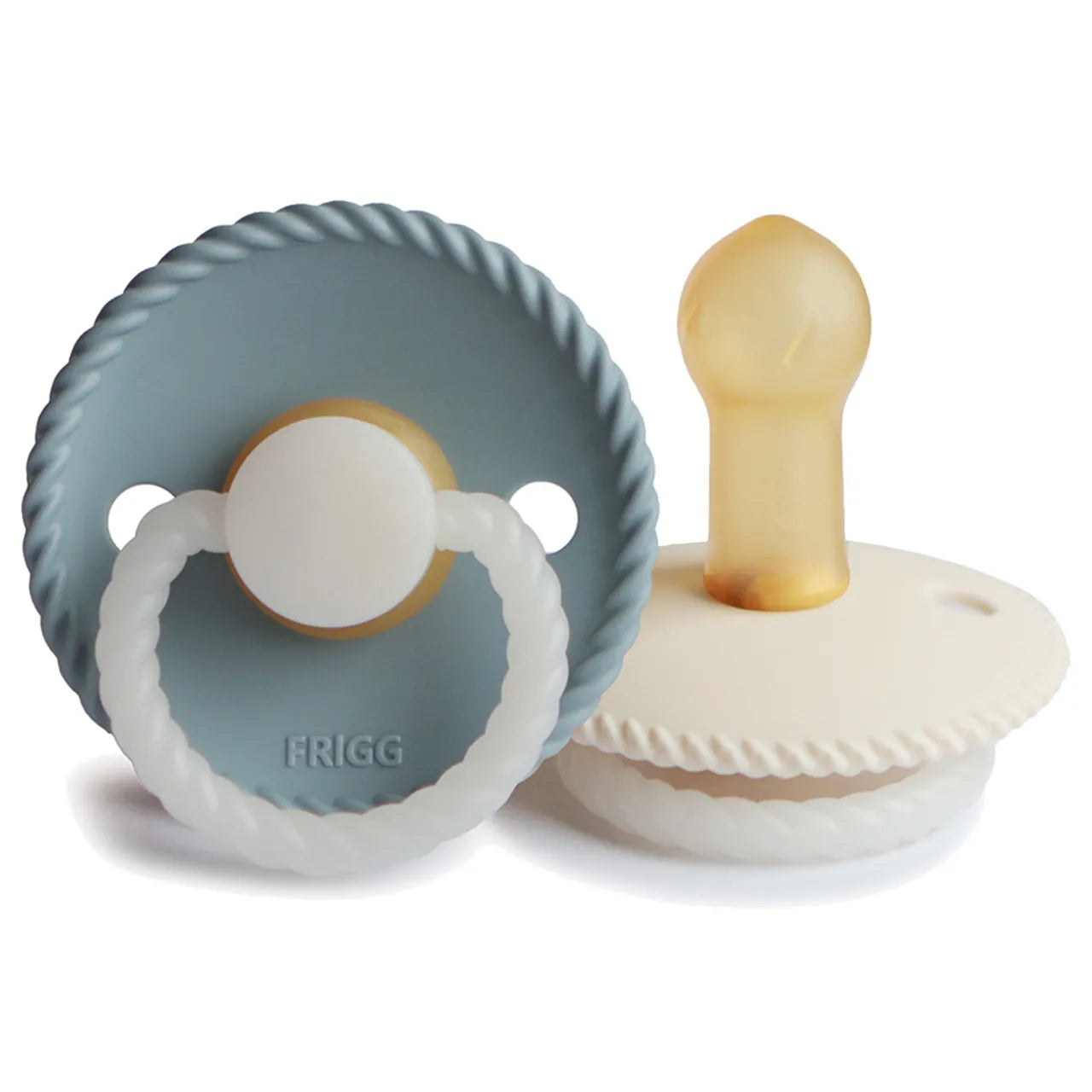 Frigg Rope Latex Baby Pacifier 6M-18M, 2Pack, Stone Blue Night/Cream Night - Size 2 - Laadlee