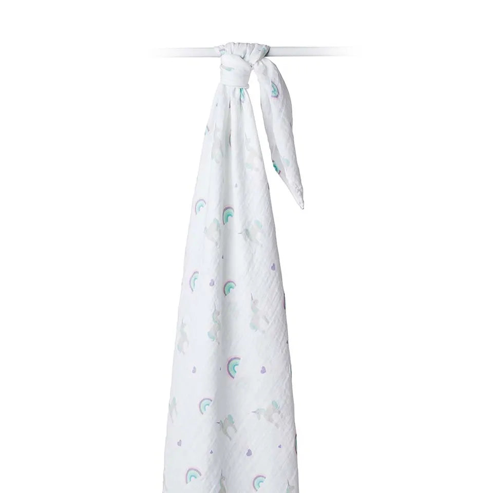 Lulujo Muslin Swaddle - Rainbows & Unicorns - Laadlee