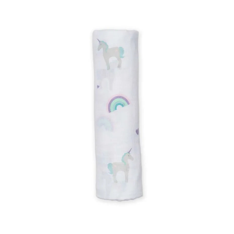Lulujo Muslin Swaddle - Rainbows & Unicorns - Laadlee