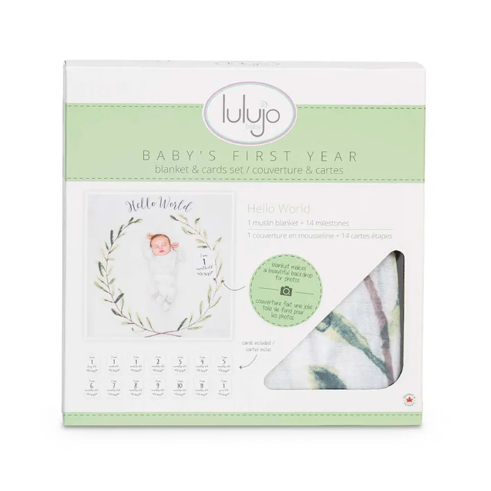 Lulujo Baby's First Year™ Blanket & Cards Set -  Hello World - Laadlee