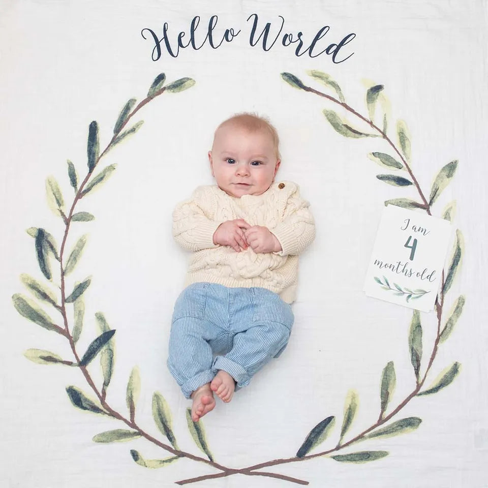 Lulujo Baby's First Year™ Blanket & Cards Set -  Hello World - Laadlee