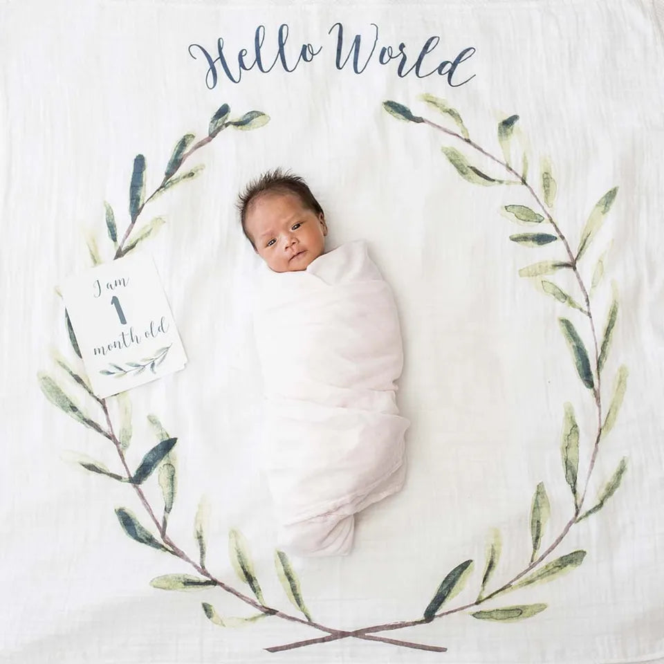 Lulujo Baby's First Year™ Blanket & Cards Set -  Hello World - Laadlee
