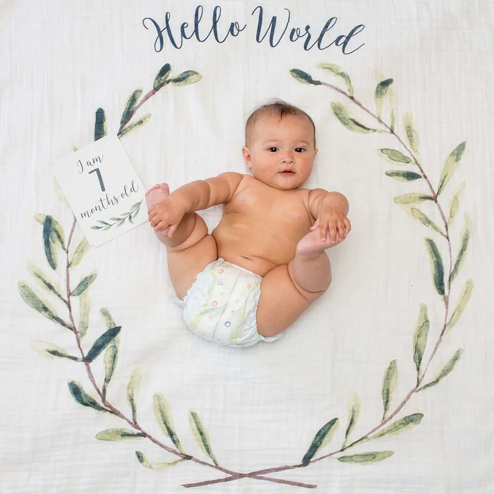Lulujo Baby's First Year™ Blanket & Cards Set -  Hello World - Laadlee