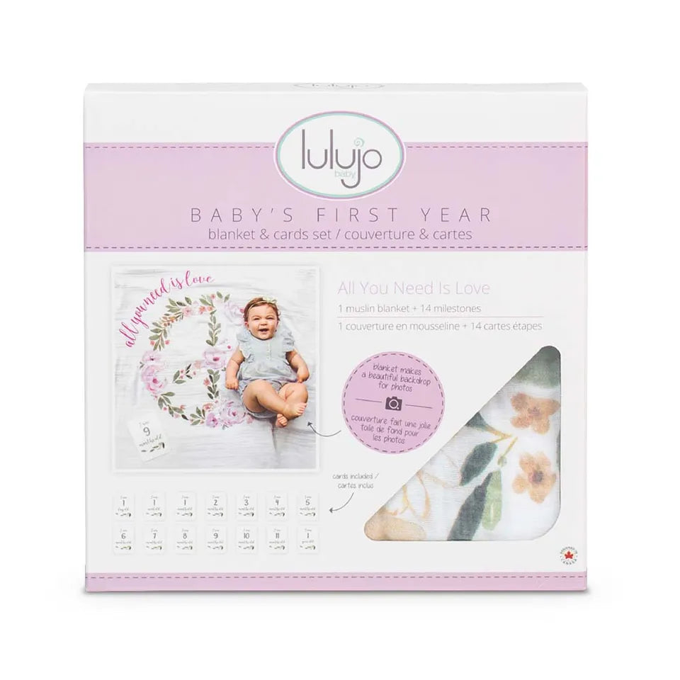 Lulujo Baby's First Year™ Blanket & Cards Set -  All You Need is Love - Laadlee