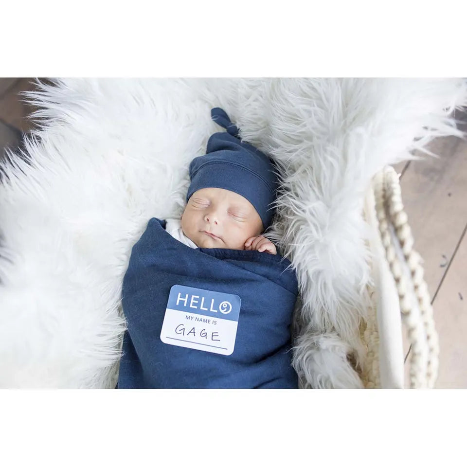 Lulujo Hello World Set (Bamboo Hat + Swaddle blanket) - Navy - Laadlee