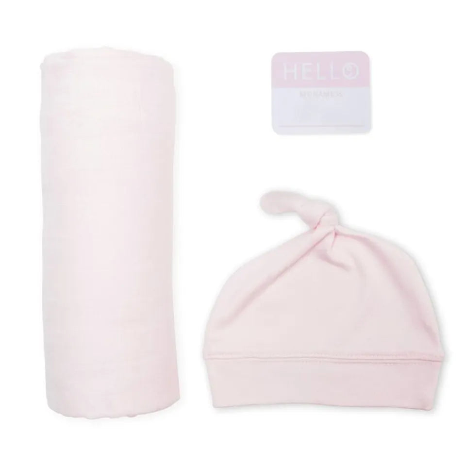 Lulujo Hello World Set (Bamboo Hat + Swaddle blanket) - Pink - Laadlee