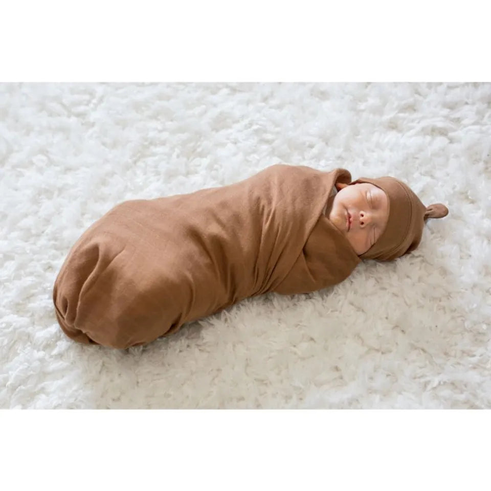 Lulujo Hello World Set (Bamboo Hat + Swaddle blanket) - Tan - Laadlee