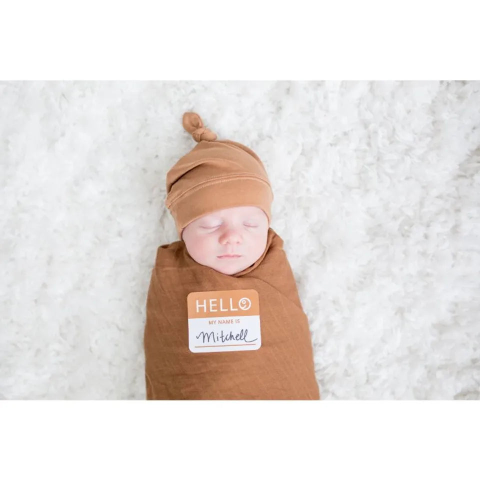 Lulujo Hello World Set (Bamboo Hat + Swaddle blanket) - Tan - Laadlee