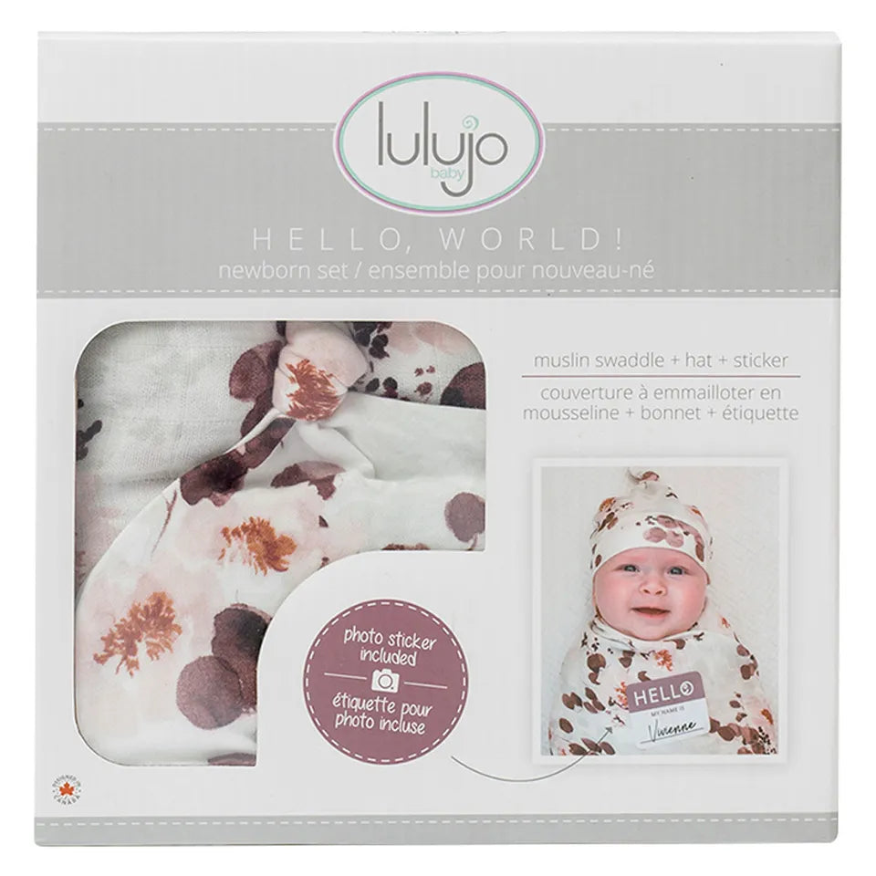 Lulujo Hello World Set (Bamboo Hat + Swaddle blanket) - Eucalyptus - Laadlee