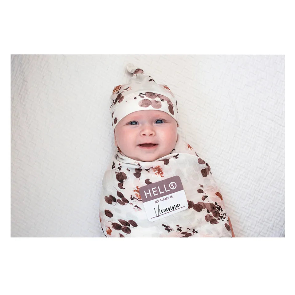Lulujo Hello World Set (Bamboo Hat + Swaddle blanket) - Eucalyptus - Laadlee
