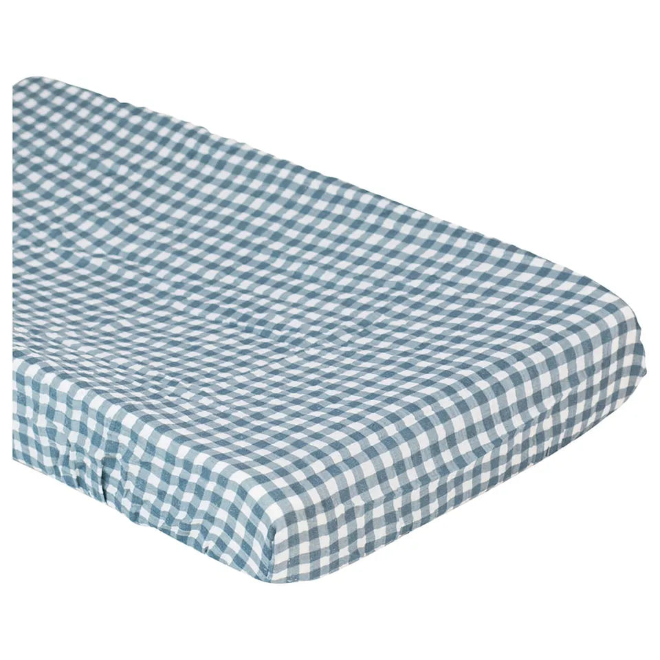 Lulujo Muslin Crib Sheet (135cm x 70cm) - Navy Gingham - Laadlee