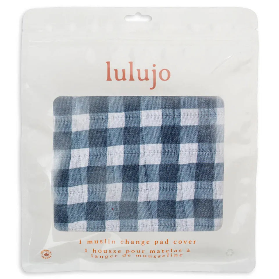 Lulujo Muslin Crib Sheet (135cm x 70cm) - Navy Gingham - Laadlee