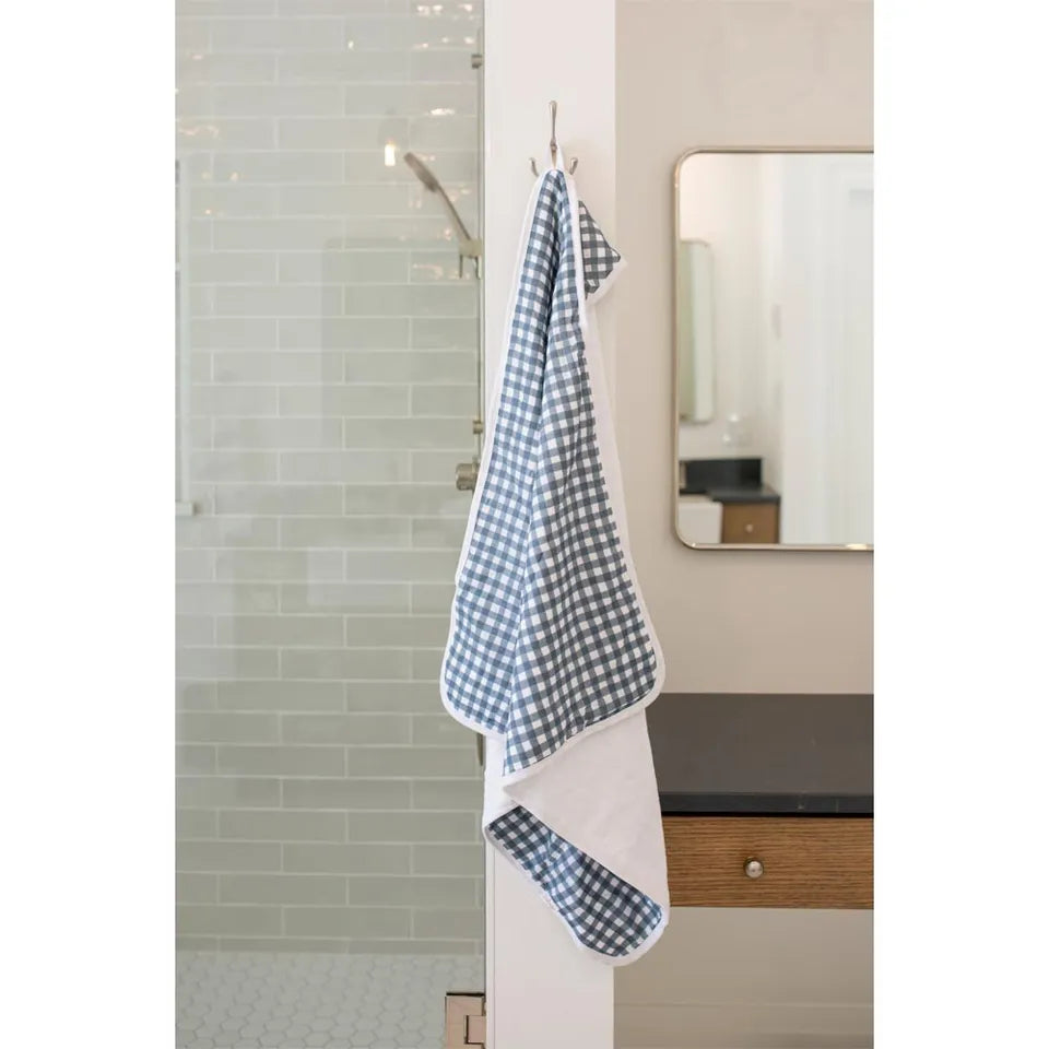 Lulujo Baby Hooded Towel - Navy Gingham - Laadlee