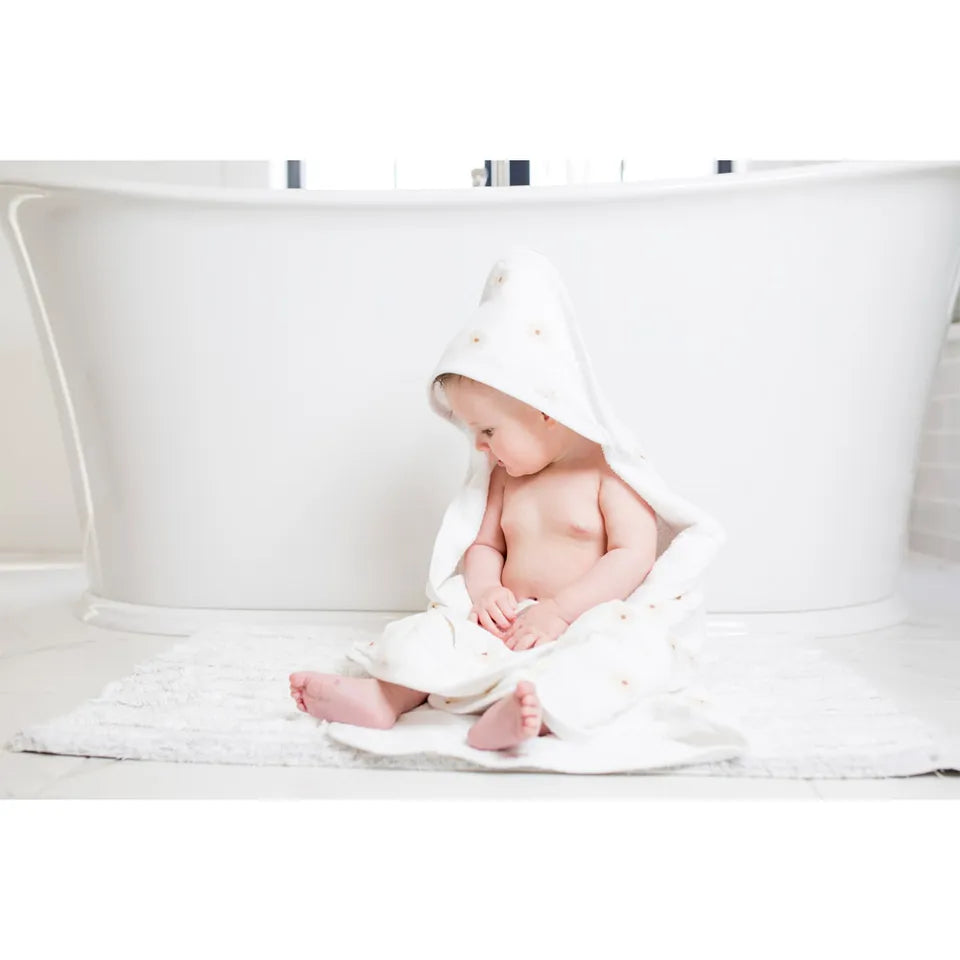 Lulujo Baby Hooded Towel - Daisies - Laadlee